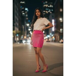 Hot Pink Mini Skirt w/Rainfall Rhinestone Pattern, Size S/M‎ by Brand JULIA, NWT